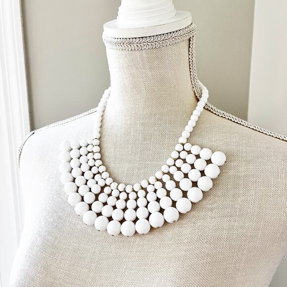 J. Crew White Beaded Bib Statement Necklace - Picture 5 of 7